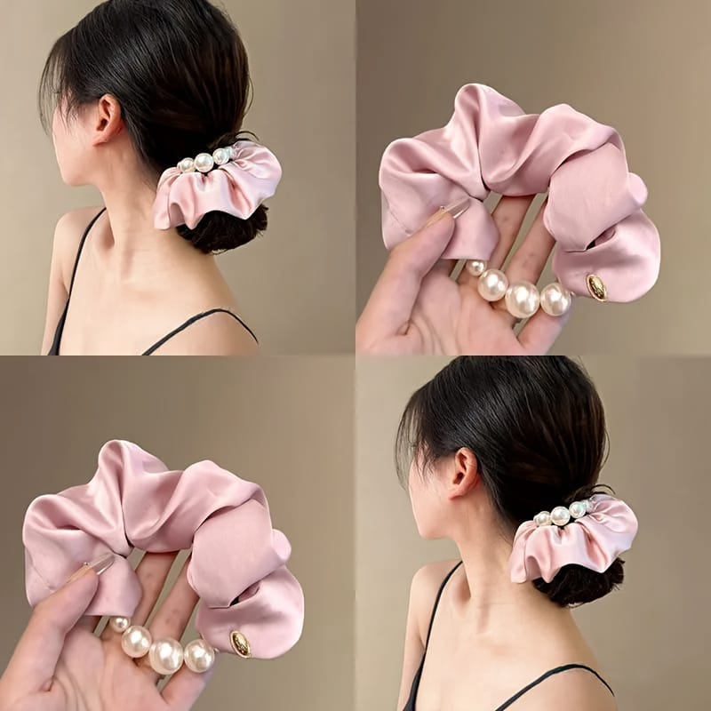 Premium Satin Silk Pearl Hair Scrunchies - Elegant Mixed Colors (1 piece)