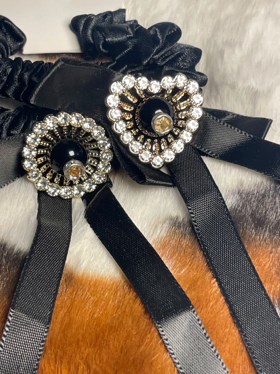 Luxury Rhinestone Heart & Circle Satin Bow Scrunchies (Pair) - Thumbnail 2