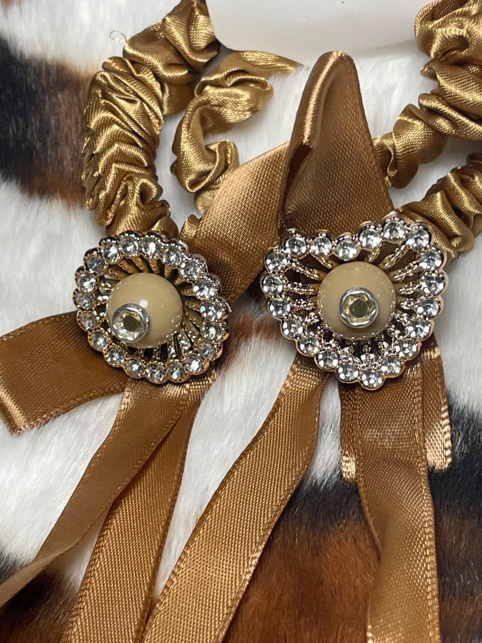 Luxury Rhinestone Heart & Circle Satin Bow Scrunchies (Pair) - Thumbnail 4